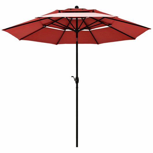 10ft 3 Tier Patio Umbrella Aluminum Sunshade Shelter Double Vented without Base-Burgundy - Image 5