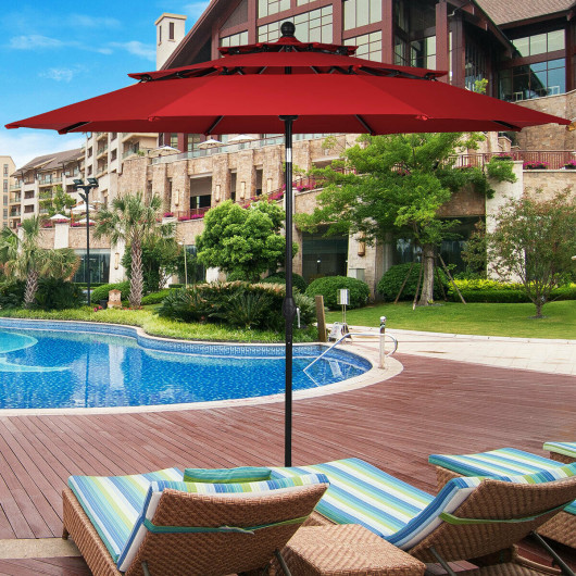 10ft 3 Tier Patio Umbrella Aluminum Sunshade Shelter Double Vented without Base-Burgundy - Image 4