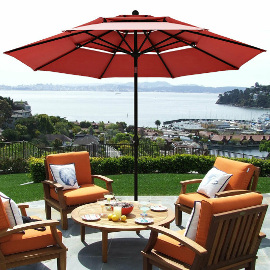 10ft 3 Tier Patio Umbrella Aluminum Sunshade Shelter Double Vented without Base-Burgundy - Image 2
