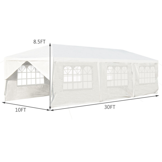 10 x 30 Feet Outdoor Canopy Tent with 6 Removable Sidewalls and 2 Doorways-White - Image 3