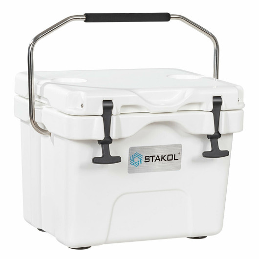 16 Quart 24-Can Capacity Portable Insulated Ice Cooler with 2 Cup Holders-White - Image 4