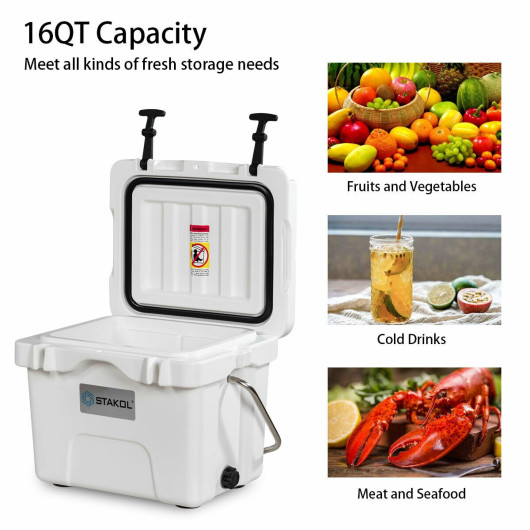 16 Quart 24-Can Capacity Portable Insulated Ice Cooler with 2 Cup Holders-White - Image 3