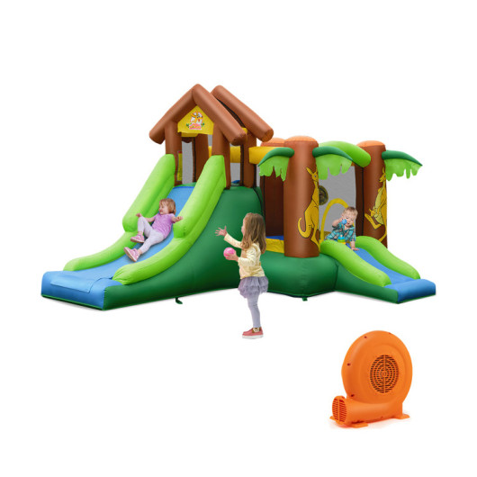 Kids Inflatable Jungle Bounce House Castle with 750W Blower - Image 2