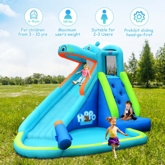 Hippo Inflatable Water Slide Bounce House with Air Blower - Image 5