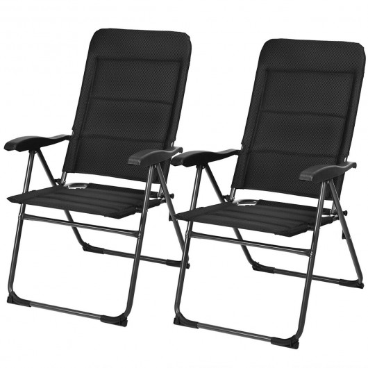 2 Pieces Outdoor Folding Patio Chairs with Adjustable Backrests for Bistro and Backyard-Black - Image 4