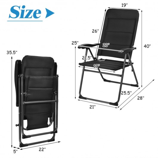 2 Pieces Outdoor Folding Patio Chairs with Adjustable Backrests for Bistro and Backyard-Black - Image 5