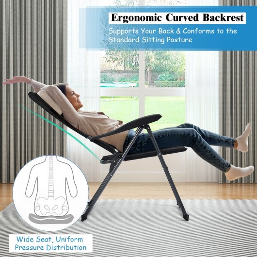 2 Pieces Outdoor Folding Patio Chairs with Adjustable Backrests for Bistro and Backyard-Black - Image 3