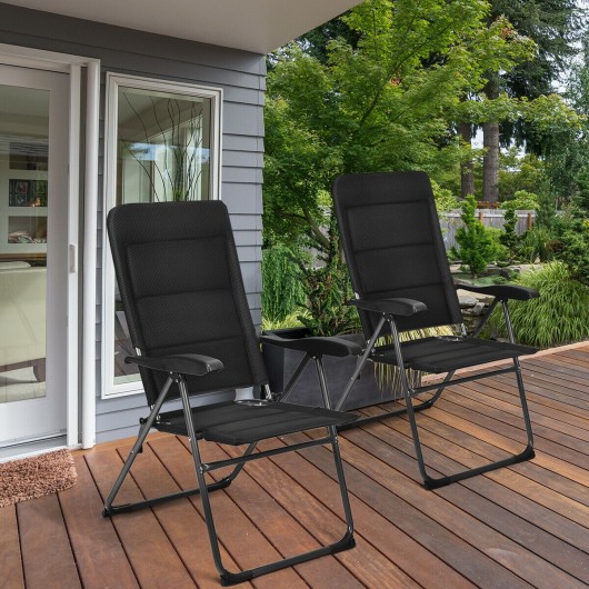 2 Pieces Outdoor Folding Patio Chairs with Adjustable Backrests for Bistro and Backyard-Black - Image 2