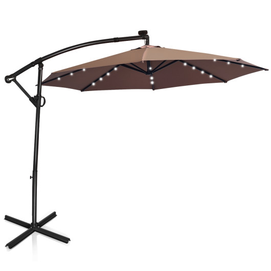 10 ft 360 Rotation Solar Powered LED Patio Offset Umbrella without Weight Base-Tan - Image 6