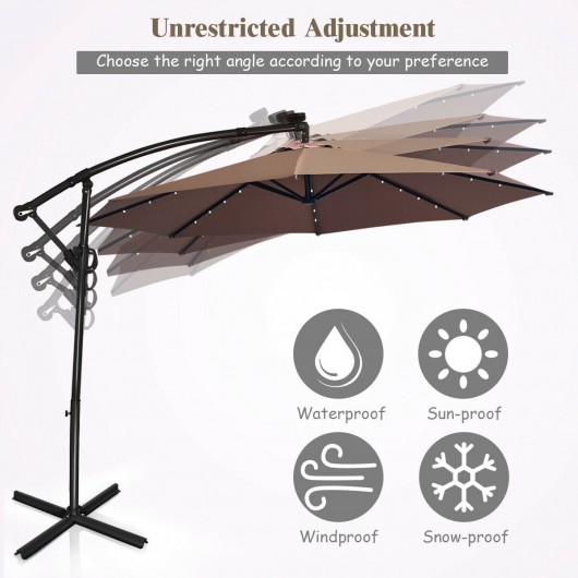 10 ft 360 Rotation Solar Powered LED Patio Offset Umbrella without Weight Base-Tan - Image 5