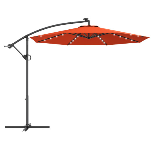 10 ft 360 Rotation Solar Powered LED Patio Offset Umbrella without Weight Base-Orange - Image 4