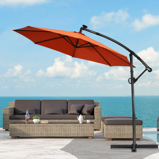 10 ft 360 Rotation Solar Powered LED Patio Offset Umbrella without Weight Base-Orange - Image 5