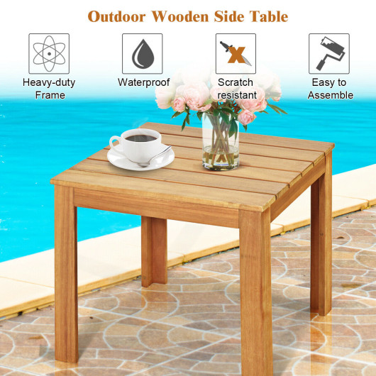 Wooden Square Patio Coffee Bistro Table-Natural - Image 2