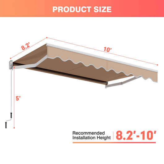 10 x 8.2 Feet Retractable Awning with Easy Opening Manual Crank Handle-Beige - Image 6