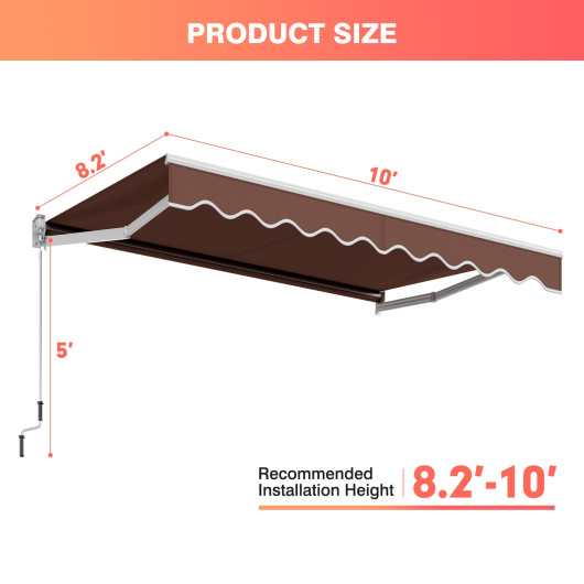 10 x 8.2 Feet Retractable Awning with Easy Opening Manual Crank Handle-Brown - Image 2