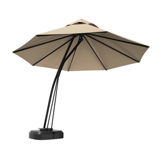 11 Feet Outdoor Cantilever Hanging Umbrella with Base and Wheels-Beige - Image 2