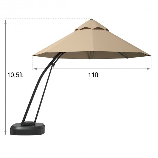11 Feet Outdoor Cantilever Hanging Umbrella with Base and Wheels-Beige - Image 5