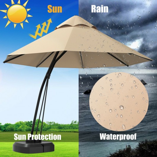 11 Feet Outdoor Cantilever Hanging Umbrella with Base and Wheels-Beige - Image 6