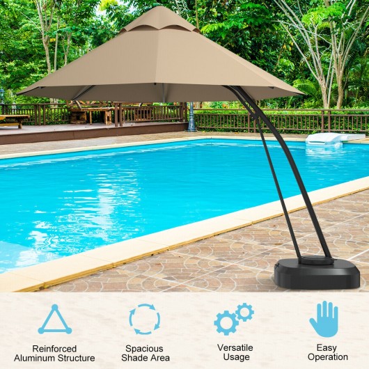 11 Feet Outdoor Cantilever Hanging Umbrella with Base and Wheels-Beige - Image 4