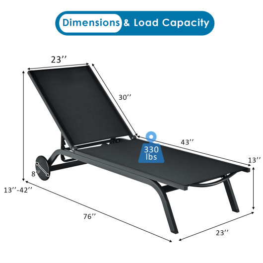 Aluminum Fabric Outdoor Patio Lounge Chair with Adjustable Reclining -Black - Image 3