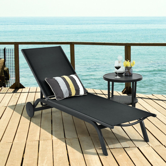 Aluminum Fabric Outdoor Patio Lounge Chair with Adjustable Reclining -Black - Image 4