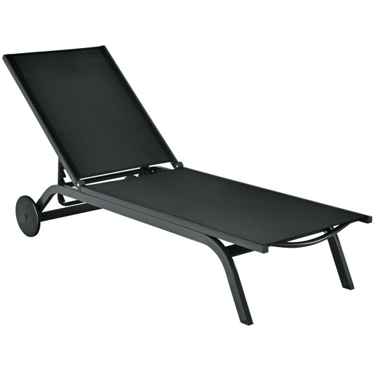 Aluminum Fabric Outdoor Patio Lounge Chair with Adjustable Reclining -Black - Image 2