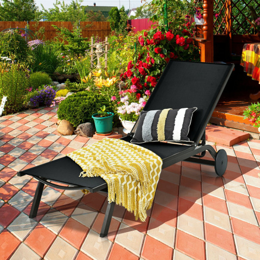 Aluminum Fabric Outdoor Patio Lounge Chair with Adjustable Reclining -Black - Image 6
