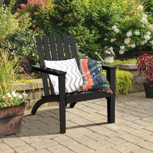 Outdoor Durable Patio Acacia Wood Adirondack Lounge Armchair-Black - Image 4