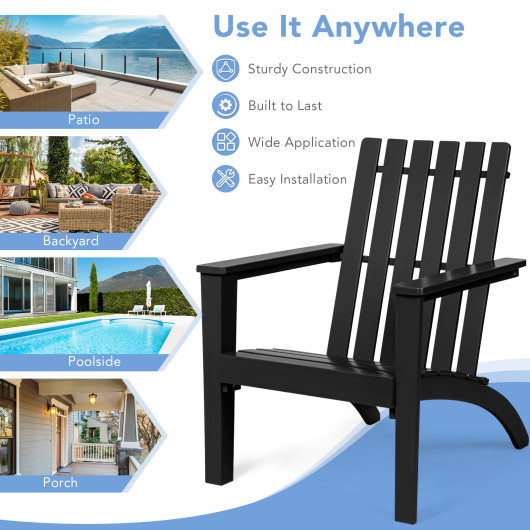 Outdoor Durable Patio Acacia Wood Adirondack Lounge Armchair-Black - Image 5