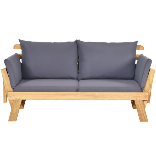 Patio Convertible Solid Wood Sofa with Cushion - Image 6