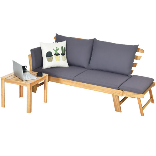 Patio Convertible Solid Wood Sofa with Cushion - Image 2