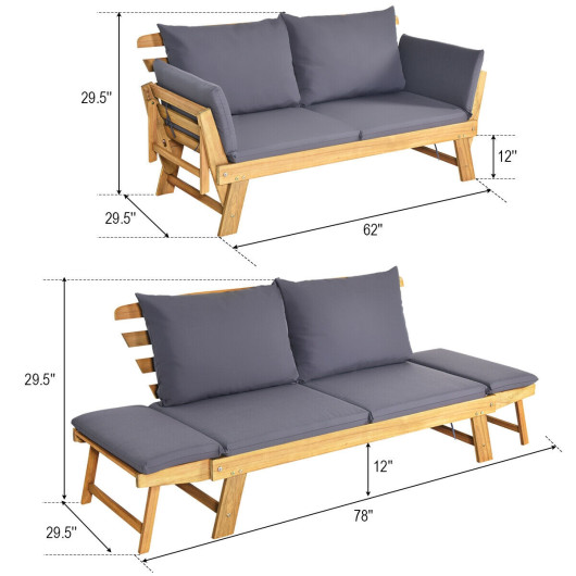 Patio Convertible Solid Wood Sofa with Cushion - Image 4