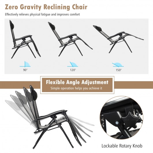 2 Pieces Folding Patio Rattan Zero Gravity Lounge Chair-Gray - Image 2