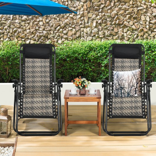 2 Pieces Folding Patio Rattan Zero Gravity Lounge Chair-Gray - Image 6