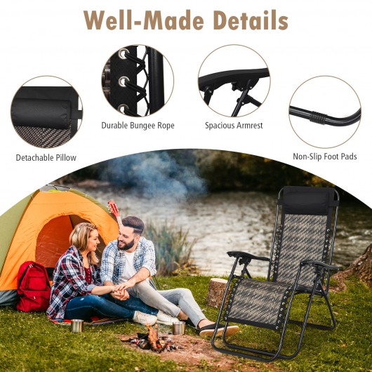 2 Pieces Folding Patio Rattan Zero Gravity Lounge Chair-Gray - Image 5