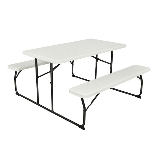 Indoor and Outdoor Folding Picnic Table Bench Set with Wood-like Texture-White - Image 6