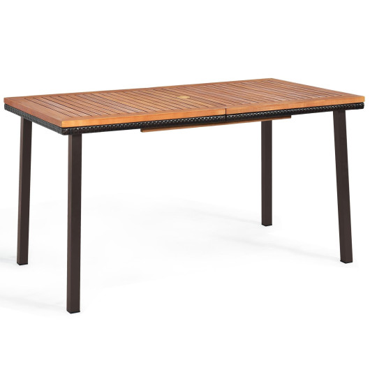 55 Inch Patio Acacia Dining Table with Umbrella Hole - Image 2