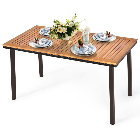 55 Inch Patio Acacia Dining Table with Umbrella Hole - Image 6