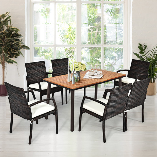55 Inch Patio Acacia Dining Table with Umbrella Hole - Image 3