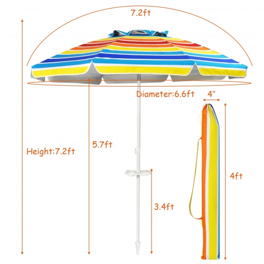 7.2 Feet Portable Outdoor Beach Umbrella with Sand Anchor and Tilt Mechanism-Multicolor - Image 4