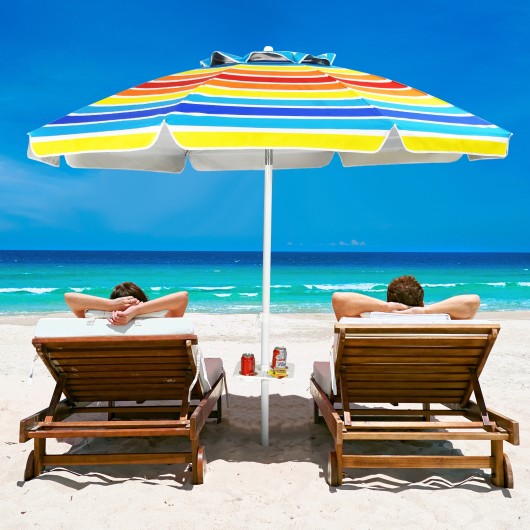 7.2 Feet Portable Outdoor Beach Umbrella with Sand Anchor and Tilt Mechanism-Multicolor - Image 3