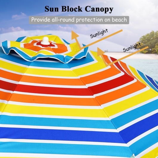 7.2 Feet Portable Outdoor Beach Umbrella with Sand Anchor and Tilt Mechanism-Multicolor - Image 2