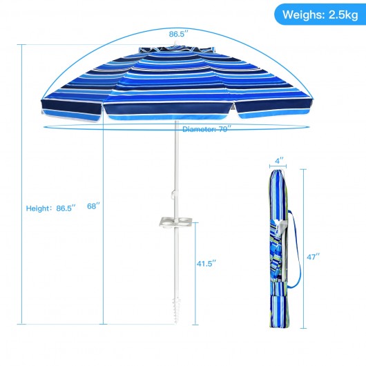 7.2 Feet Portable Outdoor Beach Umbrella with Sand Anchor and Tilt Mechanism-Navy - Image 5