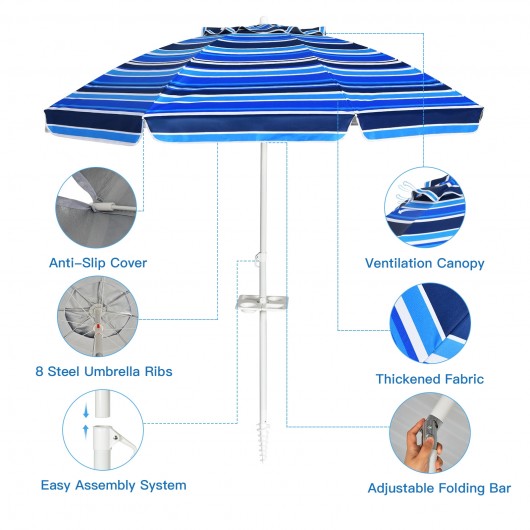 7.2 Feet Portable Outdoor Beach Umbrella with Sand Anchor and Tilt Mechanism-Navy - Image 4