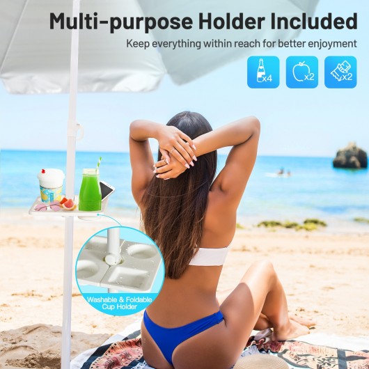 7.2 Feet Portable Outdoor Beach Umbrella with Sand Anchor and Tilt Mechanism-Navy - Image 3