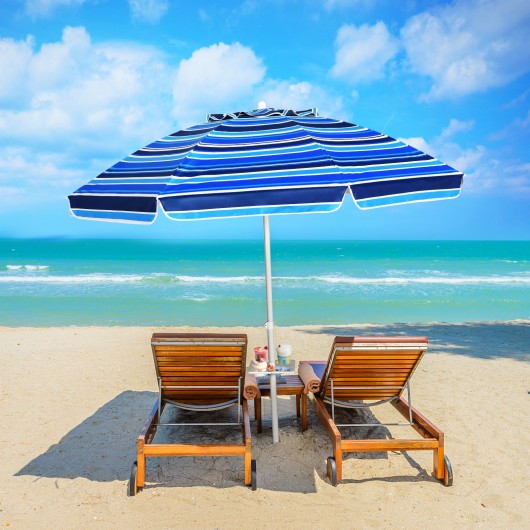 7.2 Feet Portable Outdoor Beach Umbrella with Sand Anchor and Tilt Mechanism-Navy - Image 2