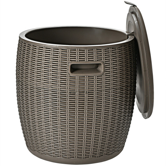 9.5 Gallon 4-in-1 Patio Rattan Cool Bar Cocktail Table Side Table-Brown - Image 6