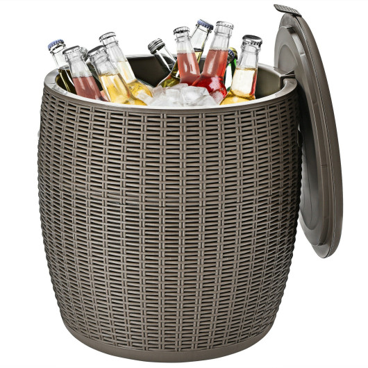 9.5 Gallon 4-in-1 Patio Rattan Cool Bar Cocktail Table Side Table-Brown - Image 4