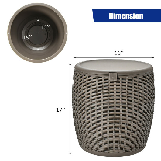 9.5 Gallon 4-in-1 Patio Rattan Cool Bar Cocktail Table Side Table-Brown - Image 3