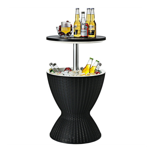 3 in 1 8 Gallon Patio Rattan Cooler Bar Table with Adjust Ice Bucket-Black